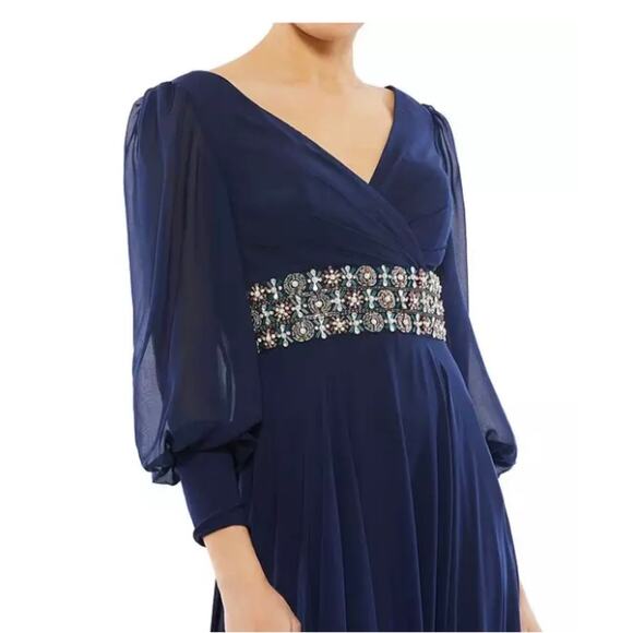 Mac Duggal Midnight Blue Beaded Belt Long Sleeve A-Line Gown Size 16 $598 - Picture 4 of 7